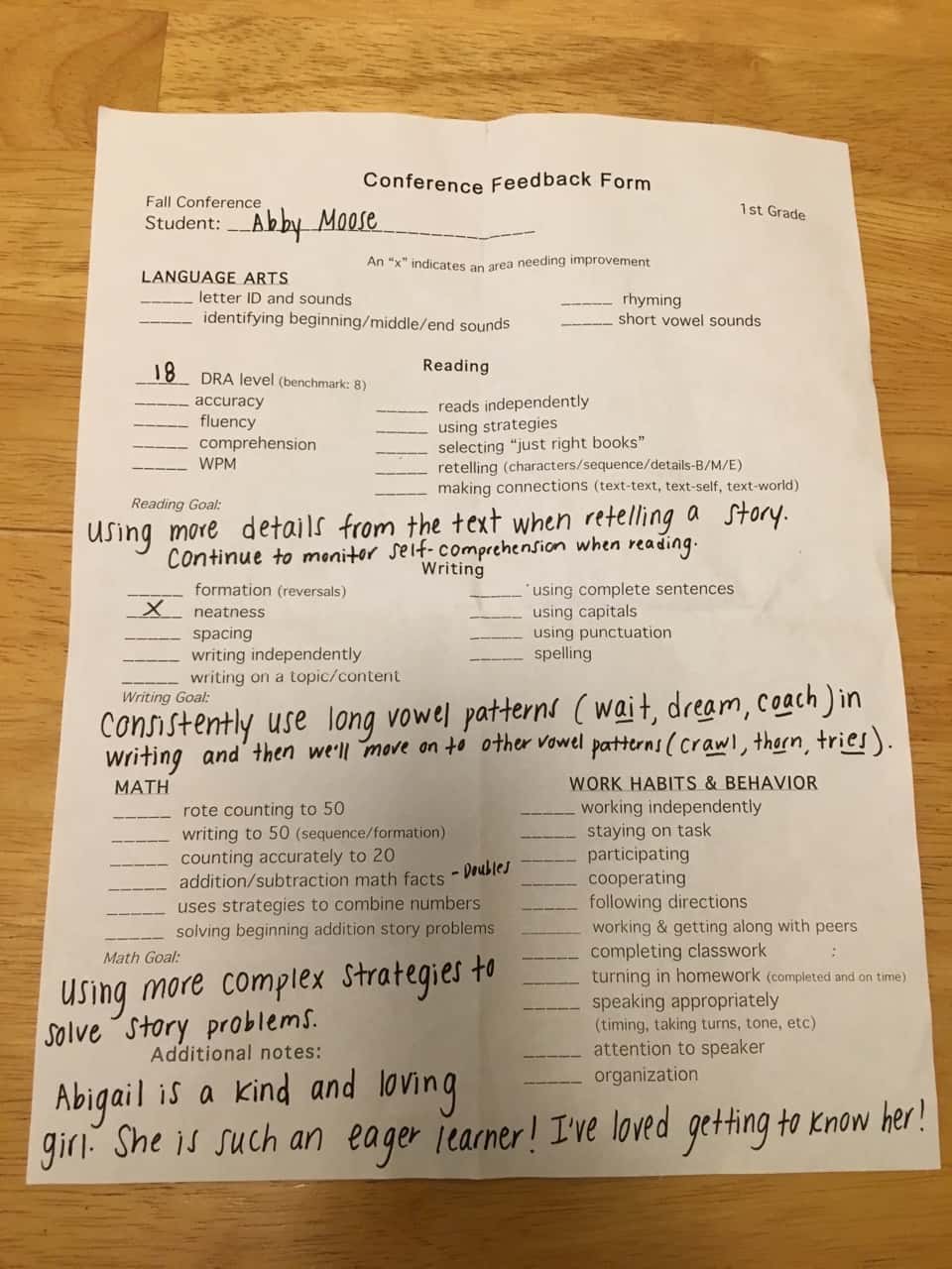 Abby’s wish for first grade: to learn multiplication and about the solar system.