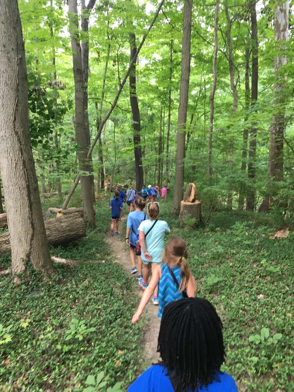 Girl Scout camp at French Park day 1. The girls were enthusiastic, and the weather was agreeable - a recipe for success! We hiked, spent time in the creek, started our nature crafts by creating a nature notebook, decorated bandanas (an important camp accessory), designed a “thought bubble” to represent our unit at camp, played drip drip drench, learned some camp games and songs, and more! Whew!